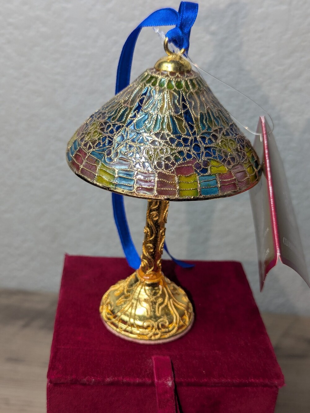 Vintage Dillard’s Cloisonne Tiffany Style Lamp Ornament W/ Red Box